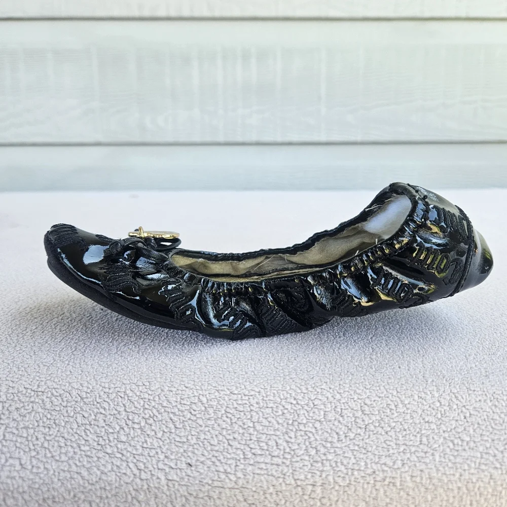 Juicy Couture Girl SZ 13 Black Logo Ballet Flat Dress Formal Shoe Slip-On Charm